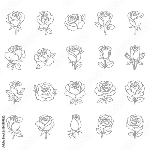 Collection of Silhouetted Flower Icons for Design and Decoration