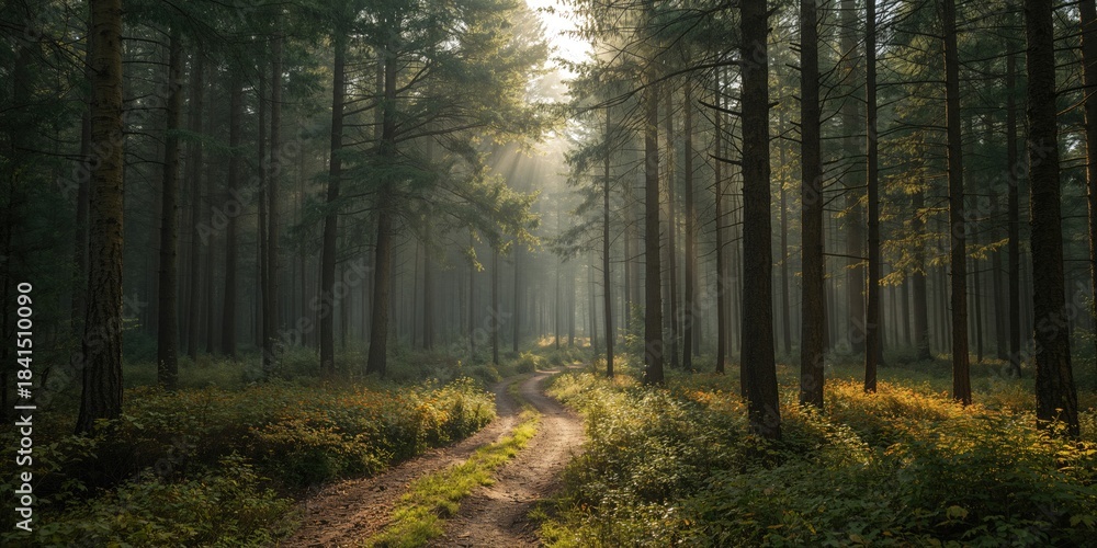 Fototapeta premium Natural forest scene with lush greenery, seasonal change, Earth Day