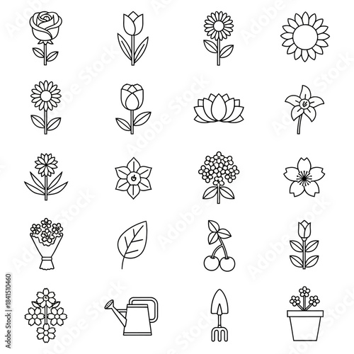 Collection of Silhouetted Flower Icons for Design and Decoration