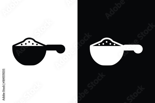 Minimal coffee scoop icon, Black and white measuring spoon symbol