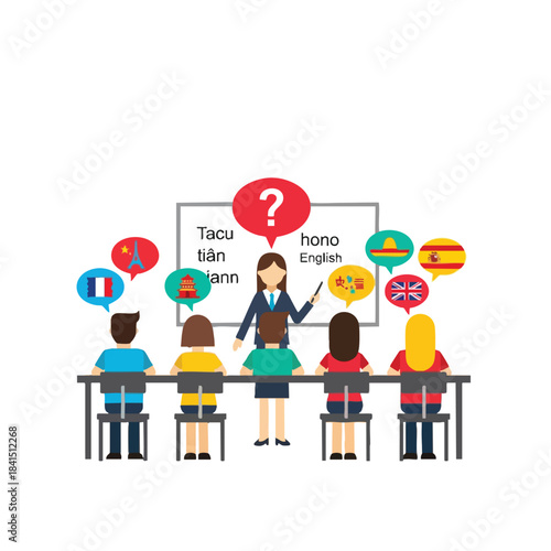 Teacher instructing diverse students in a multilingual classroom setting