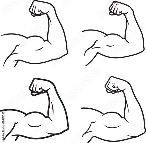 Four bicep flexing arm silhouettes showing muscle definition