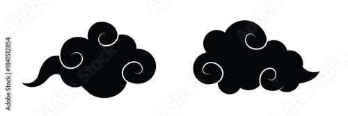 Japanese cloud motif icons in Japanese minimal style offer vector design with silhouette and modern flair. Flat abstract shapes evoke fog or breeze with smooth motion and zen balance.