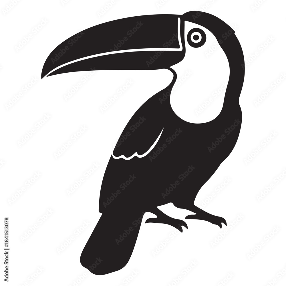 Fototapeta premium Cute toucan cartoon sitting on a branch on a white background