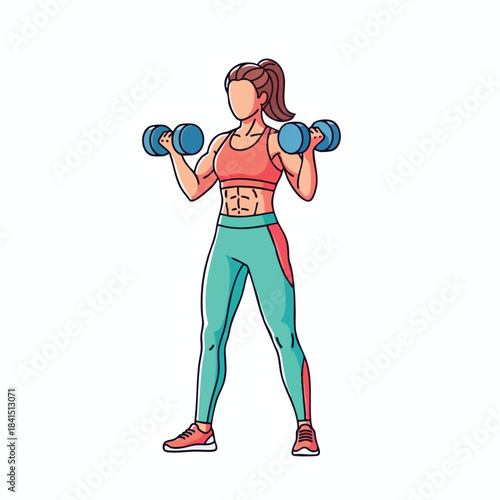 Woman with toned abs lifting dumbbells