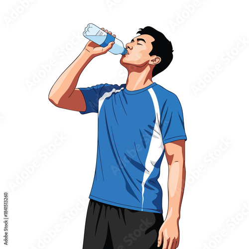 A person drinks from a water bottle, refreshing themselves