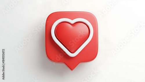 a vibrant glossy red heart icon displayed on a white surface featuring a bright white outline and a rounded square backdrop high quality professional detailed modern