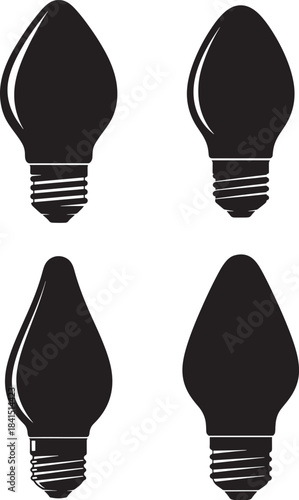 Four black silhouette light bulbs on white background silhouette