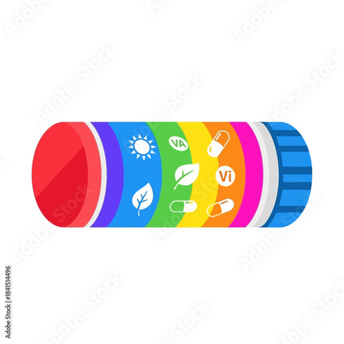 Colorful Pill Organizer with Icons for Daily Vitamin and Supplement Management.
