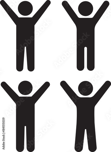 Four people icons with arms raised in celebration silhouette