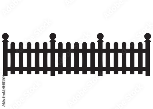 Classic black picket fence silhouette isolated on white background