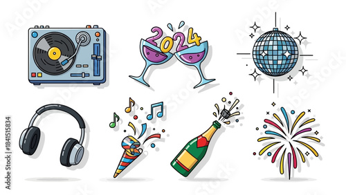 Collection of Party and Celebration Icons with Festive Elements.