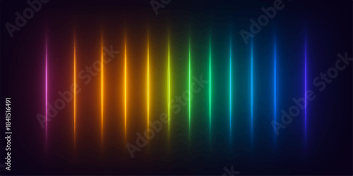Abstract colorful background vector design illustration featuring glowing bright rainbow sound wave lines on a dark digital spectrum backdrop