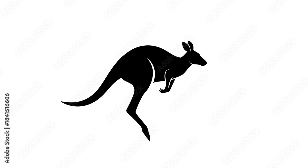 Fototapeta premium Dynamic Silhouette of a Leaping Kangaroo on a White Background.