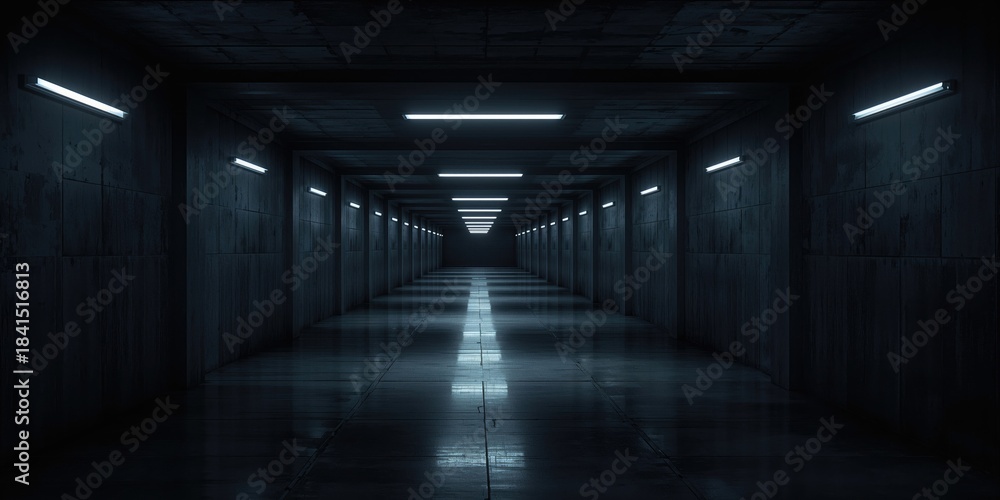 Obraz premium Vacant concrete tunnel interior with white illumination serving as a backdrop for urban design projects