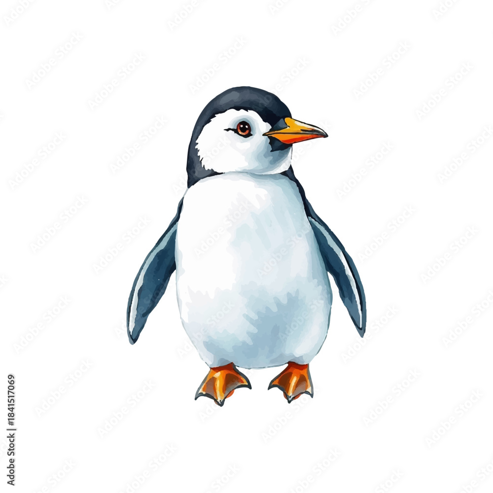Naklejka premium Penguin in watercolor style, hand drawn, isolated on white background, vector