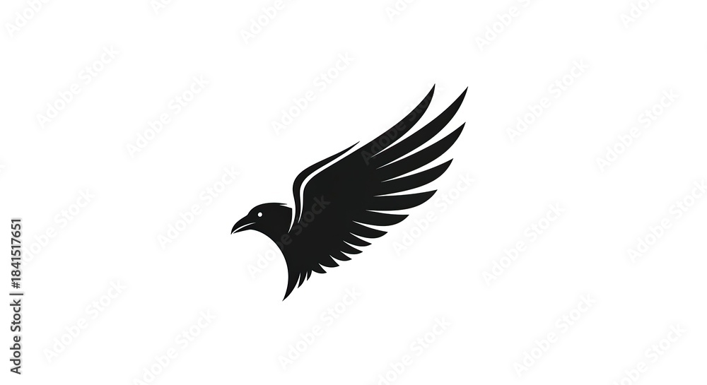 Obraz premium Elegant black eagle hawk silhouette with spread wing logo design.
