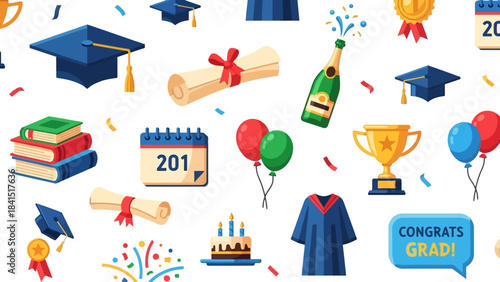 Graduation Celebration Elements Seamless Pattern.