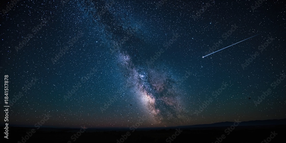 Obraz premium Night sky with shooting stars and the Milky Way galaxy, suitable for celestial background design