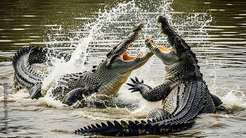 🐊 Jaws of the Swamp: Two Crocodiles Fighting