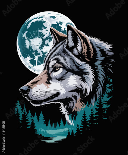 Siberian husky wolf portrait with striking eyes is a close-up of this beautiful gray and white animal.