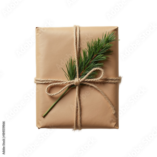 Eco-Friendly Gift Wrapped in Kraft Paper with Natural Raffia String and Evergreen Decoration