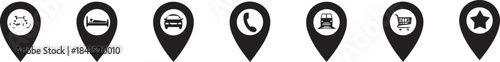 Set of map pin icon, push pin, GPS location symbol, flag icon, vector illustration