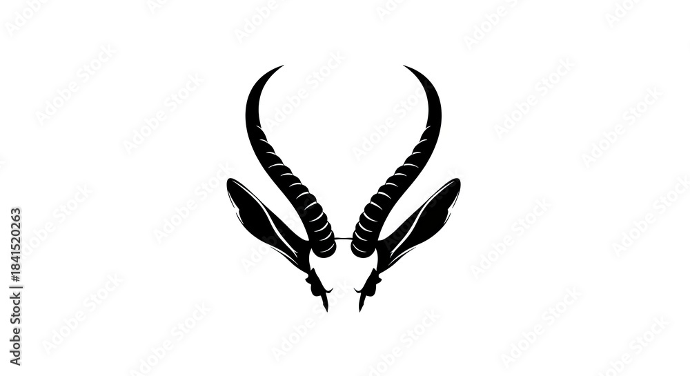 Obraz premium Elegant Black Antelope Horns and Feathers Silhouette on White.