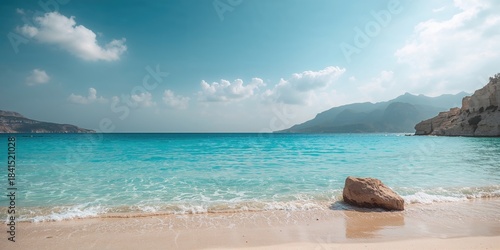 Fototapeta Naklejka Na Ścianę i Meble -  Blue sea scene used as a backdrop for layout or presentation elements, emphasizing visual clarity