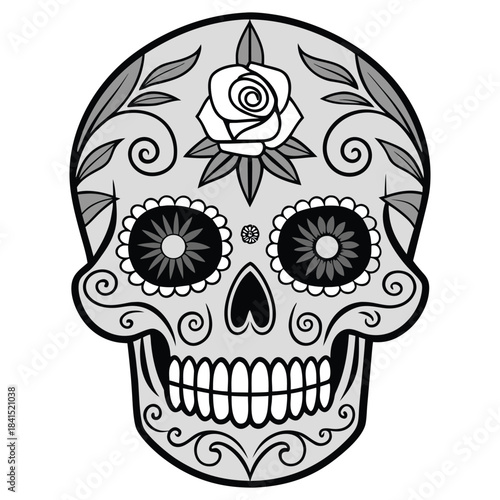 Hipster Sugar Skull with Moustache and Heart Eyes