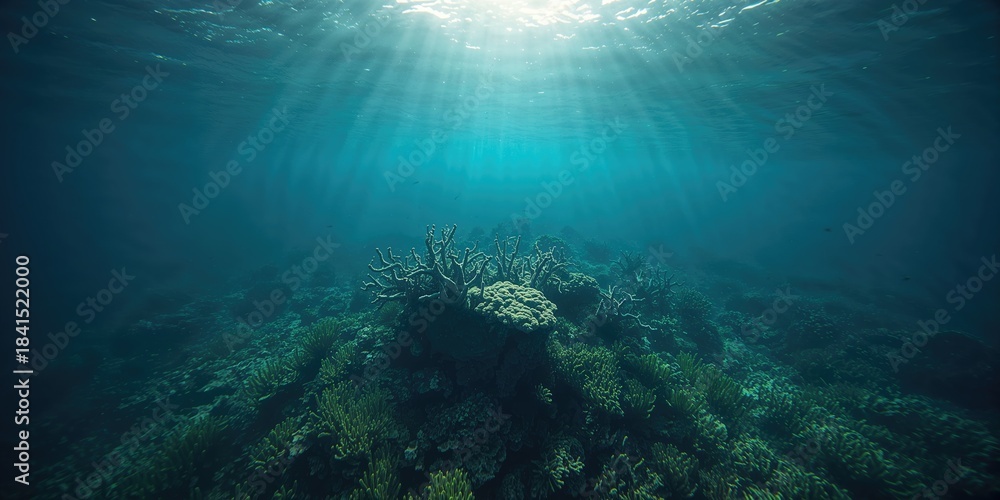 Fototapeta premium Dead coral in ocean, highlighting climate change impact on marine ecosystems, environmental awareness day