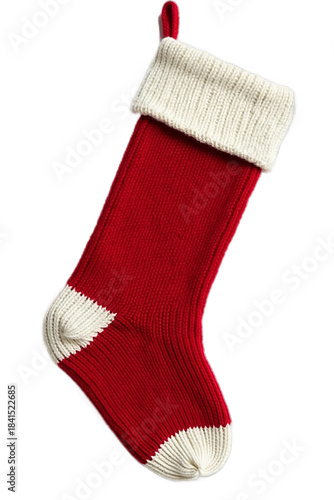 Classic Red Knitted Christmas Stocking with White Cuff Isolated on White Background HD