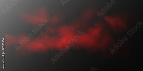 Abstract Red Smoke on Transparent Background with Rising Fog Clouds.