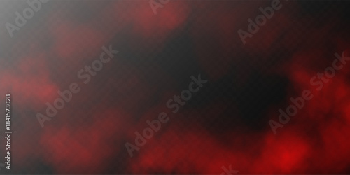 Abstract Red Smoke on Transparent Background with Rising Fog Clouds.