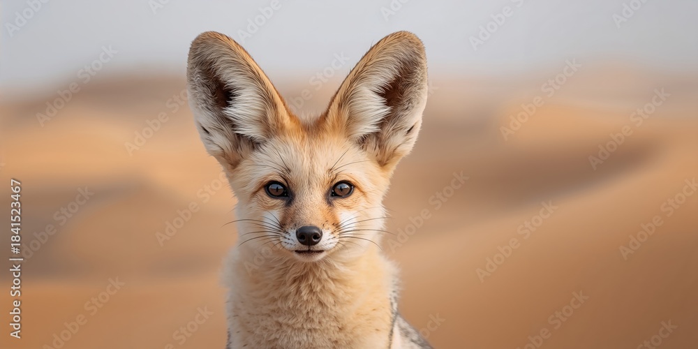 Obraz premium Fennec fox headshot small size and large ears, suitable for wildlife education materials
