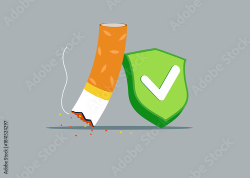 Cigarette with green check mark. Stop smoking. Modern vector illustration in flat style
