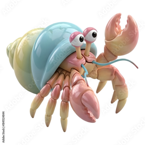 A Cute Pink and Blue Animated Hermit Crab Character