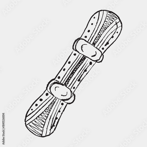 Hand drawn snowboard with bindings. Vector sketch illustration in vintage crayon charcoal style. Winter sports, ski resort