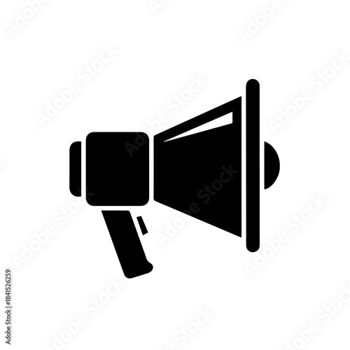 Megaphone Symbol: The image shows a classic black megaphone, standing alone on the backdrop. it represent communication and spreading information. 