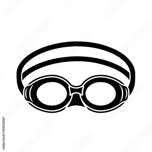 Swimming Goggles in Black: A graphic outline of swimming goggles, designed for aquatic pursuits and water sports. 