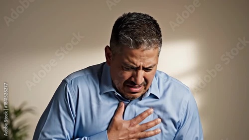 Man Experiencing Shortness Of Breath and Chest Pain In a Series Of Frames