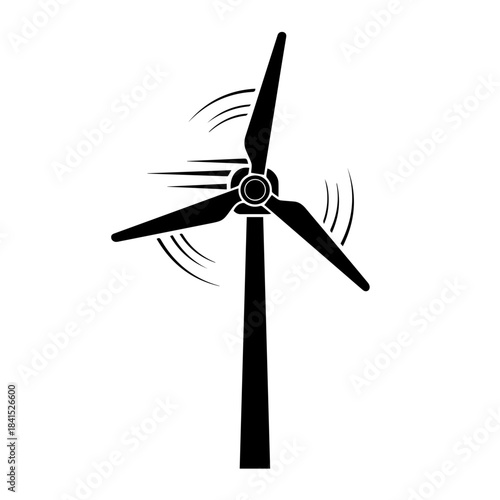Wind Turbine Silhouette: A sleek, minimalist silhouette of a wind turbine, symbolizing clean energy. The image showcases the modern design of the wind turbine and depicts the movement of the blades.