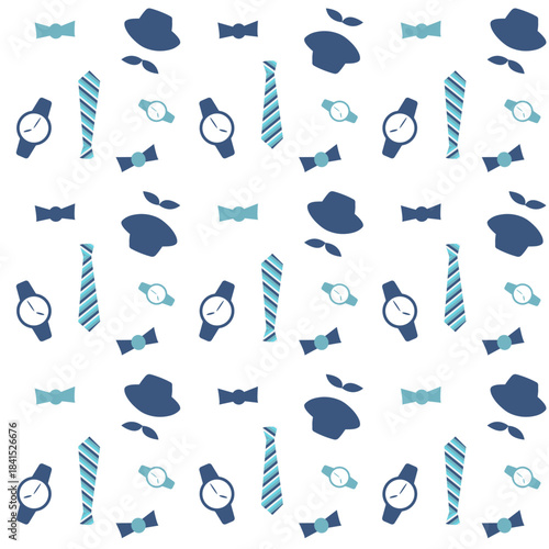 Modern men's pattern on a white background elements watch hat tie for gifts for men