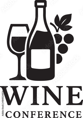 PrintElegant wine conference logo with bottle glass and grapes