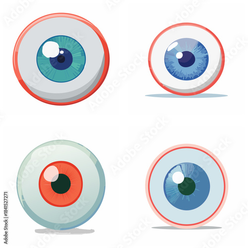 Download cartoon eye vector illustrations with various iris colors on a white background representing vision and perception concepts for design projects