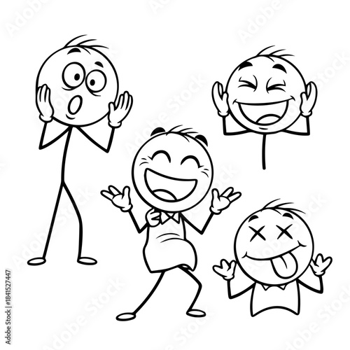 Stick Figures with Funny Faces illustration vector