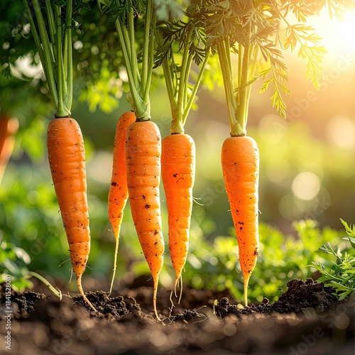 Fresh carrots growing in rich soil, bathed in sunlight (1)