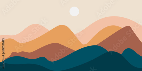 Abstract landscape poster. Nature wall decor contemporary art prints, medieval mountains backdrop. vector
