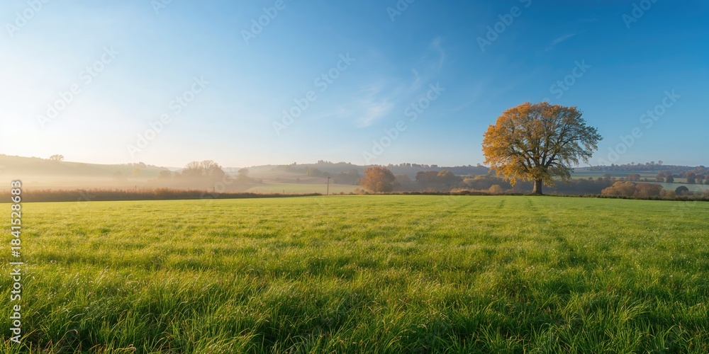 Naklejka premium Morning scene with dewy grass and cool weather, ideal for outdoor activities
