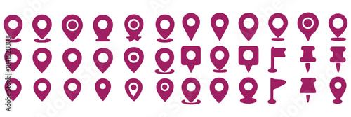 Map pin location icon set. Map markers isolated on white background. Black pointer GPS location symbol. Vector illustration.